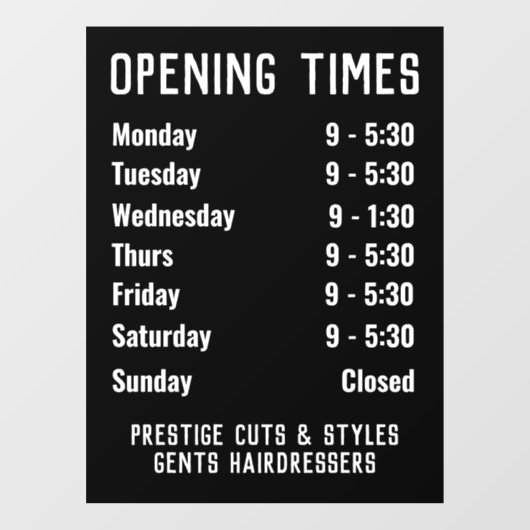 Openingstijden of openingstijden winkel raamsticker (Vel)