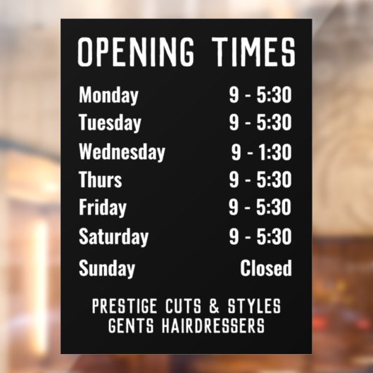 Openingstijden of openingstijden winkel raamsticker (Vel 2)