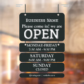 Openingstijden | Openingstijden bedrijf Black Raamsticker (Vel 2)