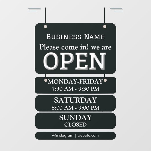 Openingstijden | Openingstijden bedrijf Black Raamsticker (Vel)