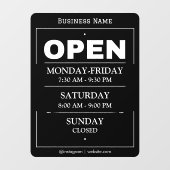 Openingstijden | Openingstijden bedrijf zwart Raamsticker (Vel)