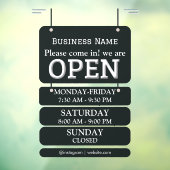 Openingstijden | Openingstijden bedrijf zwart Raamsticker (Vel 3)