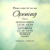 Openingstijden | Openingstijden bedrijf zwart Raamsticker (Vel 3)