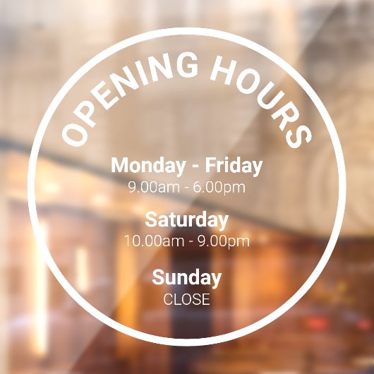 Openingstijden | Openingstijden rond de kantoorure Raamsticker (Vel 2)