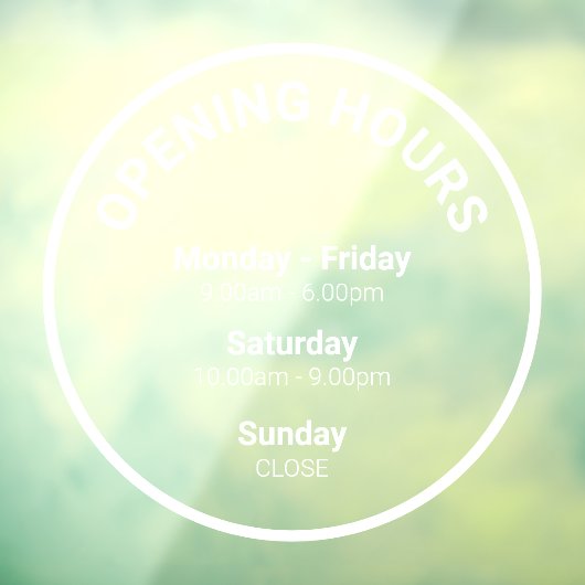 Openingstijden | Openingstijden rond de kantoorure Raamsticker (Vel 3)