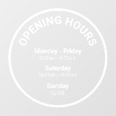 Openingstijden | Openingstijden rond de kantoorure Raamsticker (Vel)