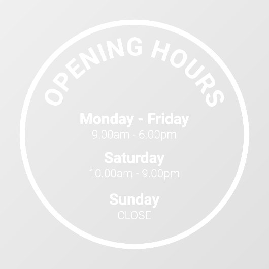 Openingstijden | Openingstijden rond de kantoorure Raamsticker (Vel)