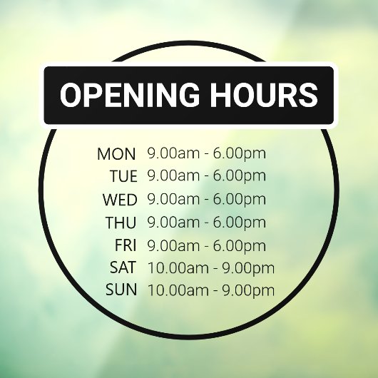 Openingstijden | Openingstijden rond de kantoorure Raamsticker (Vel 3)