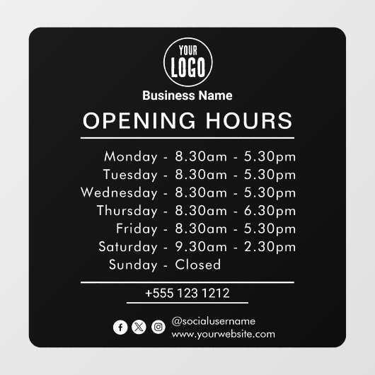 Openingstijden | Openingstijden voor bedrijven - z Raamsticker (Vel)