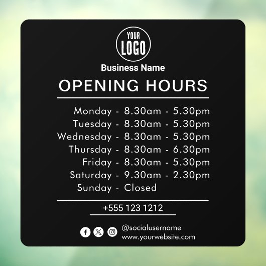 Openingstijden | Openingstijden voor bedrijven - z Raamsticker (Vel 3)