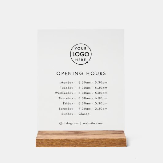 Openingstijden | Openingstijden voor zakelijke Log Acryl Bord (Voorkant)