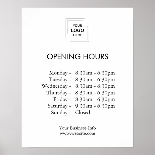 Openingstijden | Openingstijden voor zakelijke Log Poster (Voorkant)