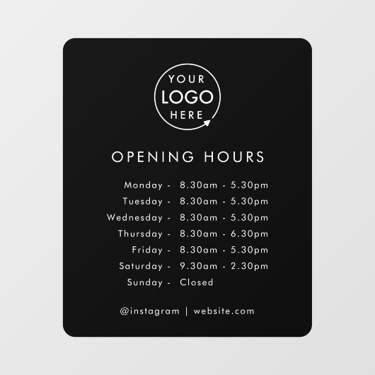 Openingstijden | Openingstijden voor zakelijke Log Raamsticker (Vel)