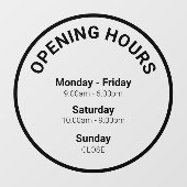 Openingstijden | Ronde openingstijden voor bedrijv Raamsticker (Vel)