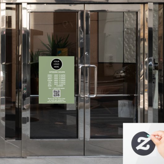 Openingstijden Sage Green Zakelijk Logo QR Code  Raamsticker (Kantoordeur)