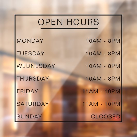 Openingstijden Store Front Store Business Hour Raamsticker (Vel 2)