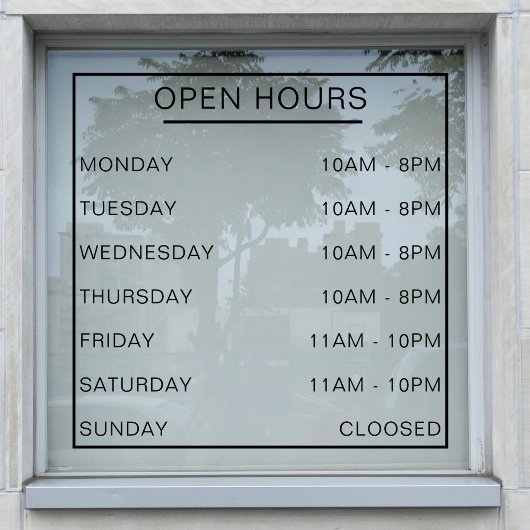Openingstijden Store Front Store Business Hour Raamsticker