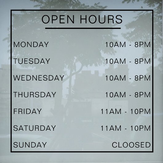 Openingstijden Store Front Store Business Hour Raamsticker