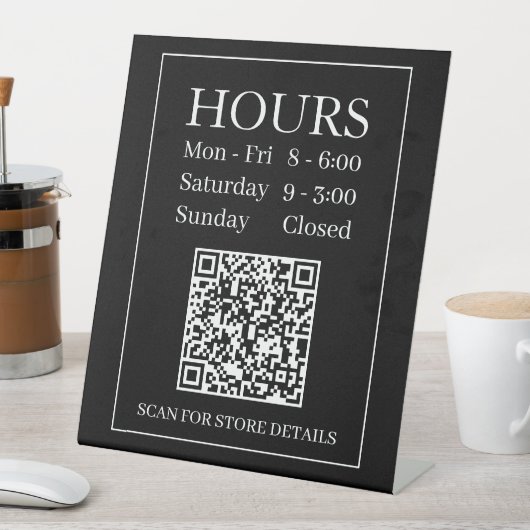 Openingstijden Teken, QR-code genereren, Wit & Zwa Reclamebord Met Voetstuk (Insitu)