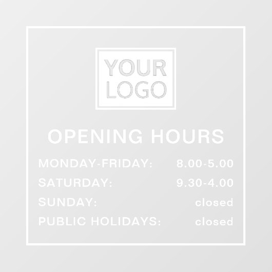 Openingstijden toevoegen logo wit en transparant raamsticker (Vel)