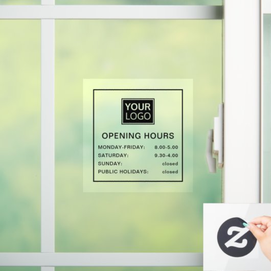 Openingstijden toevoegen logo zwart en transparant raamsticker (Huis)