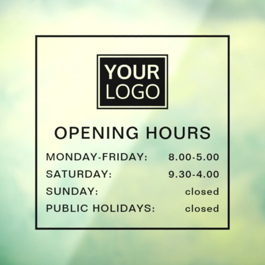 Openingstijden toevoegen logo zwart en transparant raamsticker (Vel 3)