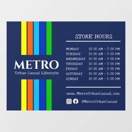 Openingstijden Urban Modern Vertical Stripes Logo Raamsticker (Vel)