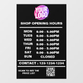 Openingstijden van bedrijf met logo en QR-code Raamsticker (Vel)