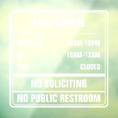 Openingstijden van de bediening Geen openbare toil Raamsticker (Vel 3)