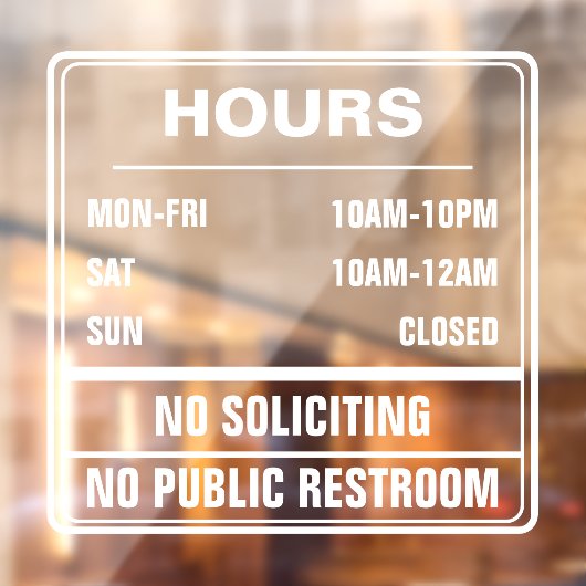 Openingstijden van de bediening Geen openbare toil Raamsticker (Vel 2)