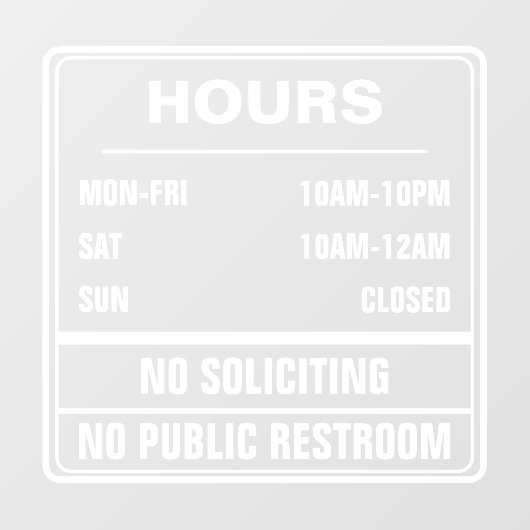 Openingstijden van de bediening Geen openbare toil Raamsticker (Vel)