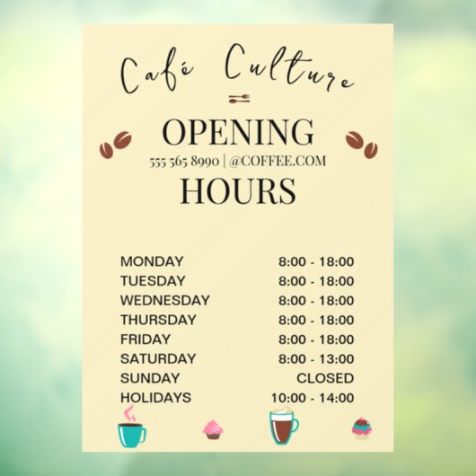 Openingstijden van koffiezaak raamsticker (Vel 3)