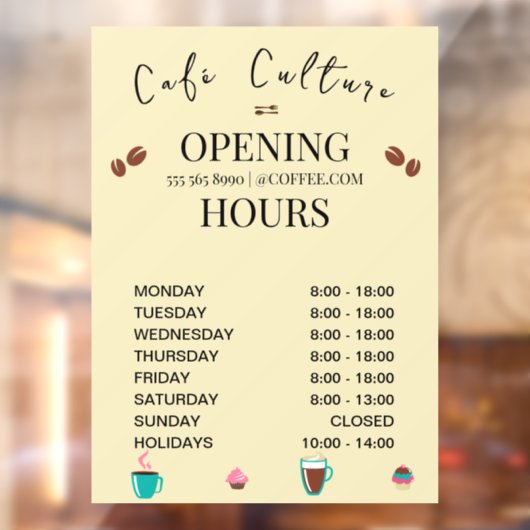 Openingstijden van koffiezaak raamsticker (Vel 2)