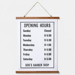 Openingstijden van winkel of openingstijden hangend wandkleed