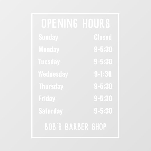 Openingstijden van winkel of openingstijden raamsticker (Vel)