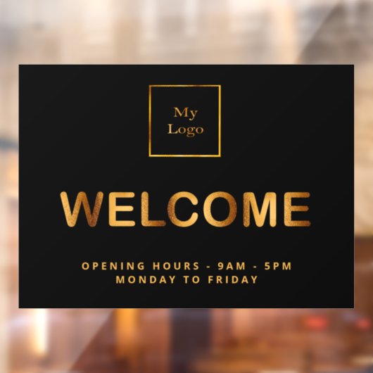 Openingstijden voor zwarte gouden logo raamsticker (Vel 2)