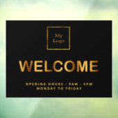 Openingstijden voor zwarte gouden logo raamsticker (Vel 3)