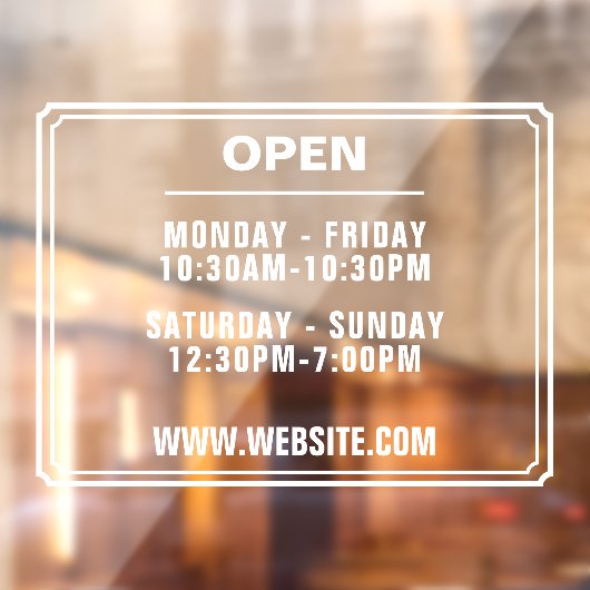 Openingstijden Website Transparant Raamsticker (Vel 2)