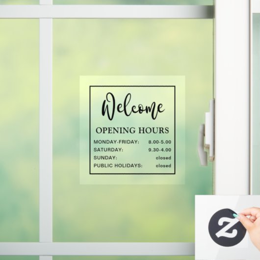Openingstijden welkom zwart en transparant raamsticker (Huis)