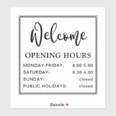 Openingstijden welkom zwart en transparant sticker (Vel)