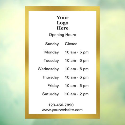 Openingstijden Wit en Goud Werktijden Logo Raamsticker (Vel 3)