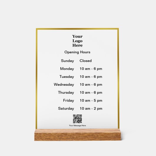 Openingstijden Wit Goud Business Logo QR Code Acryl Bord (Voorkant)