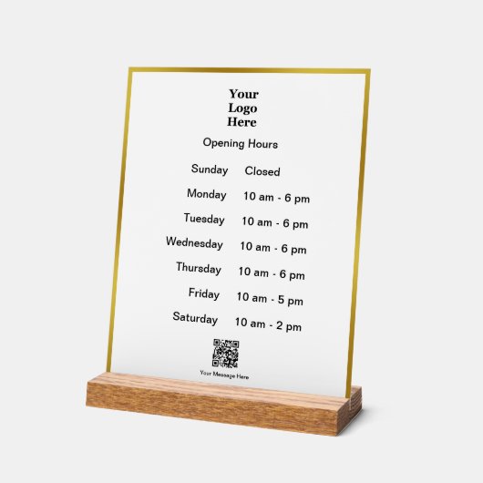 Openingstijden Wit Goud Business Logo QR Code Acryl Bord (Hoek)