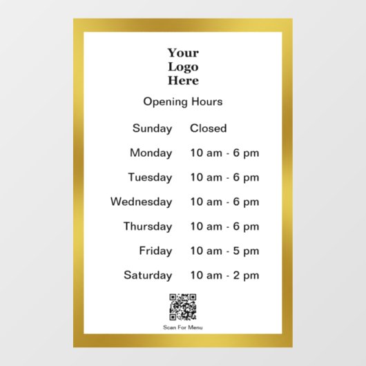 Openingstijden Wit Goud Business Logo QR Code Raamsticker (Vel)