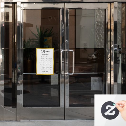 Openingstijden Witte & Gouden openingstijden Welko Raamsticker (Kantoordeur)