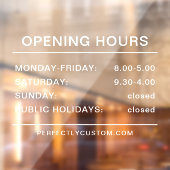 Openingstijden witte tekst transparant raamsticker (Vel 2)