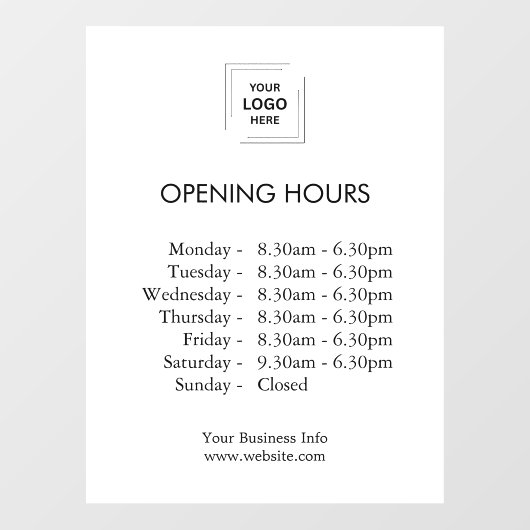 Openingstijden Witte Winkel | Bedrijfslogo Opening Raamsticker (Vel)