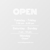 Openingstijden witte winkel transparante achtergro raamsticker (Vel)