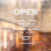 Openingstijden witte winkel transparante achtergro raamsticker (Vel 2)