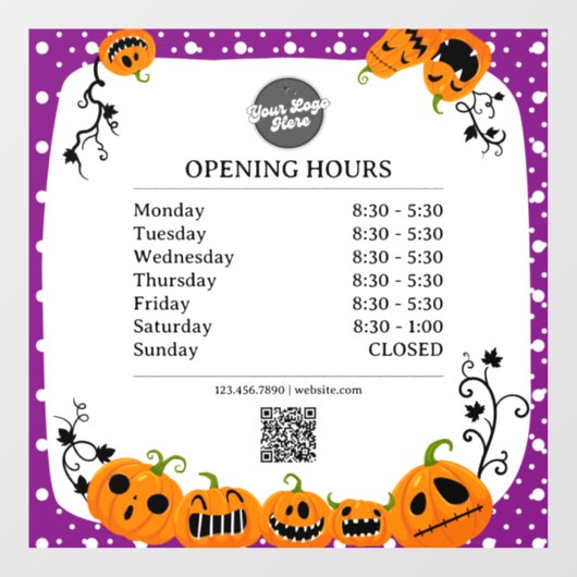 Openingstijden | Zakelijk logo opening Halloween Raamsticker (Vel)